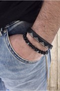 Coffret 2 bracelets cuir et perles d'onyx L'atelier de Gaspard noir B5