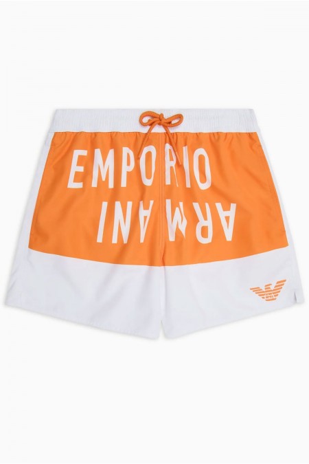 Short de bain gros logo Emporio armani 01710 BIANCO/ARANCIO 211740 4R424