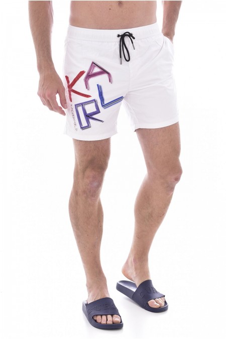 Short de bain à gros logo printé Karl lagerfeld WHITE KL21MBM04