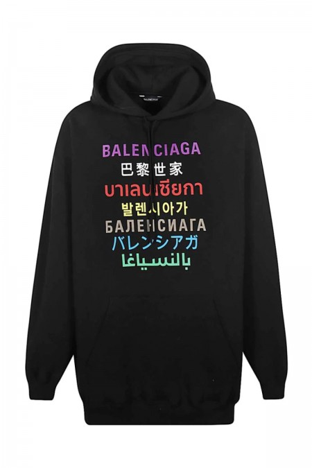 Sweat à capuche printé multi logos Balenciaga 2771 NOIR 570811 TJVI6