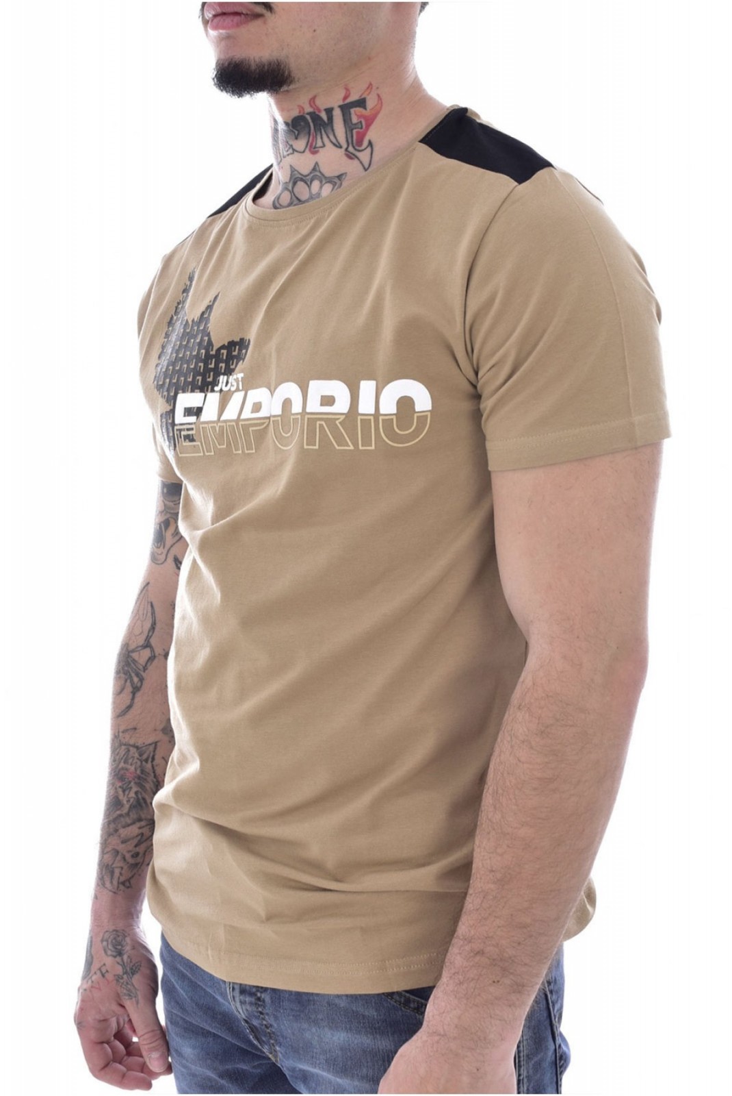 TShirt stretch gros logo printé relief Just Emporio SAFARI BEIGE/BLACK JE-MOJIM-01