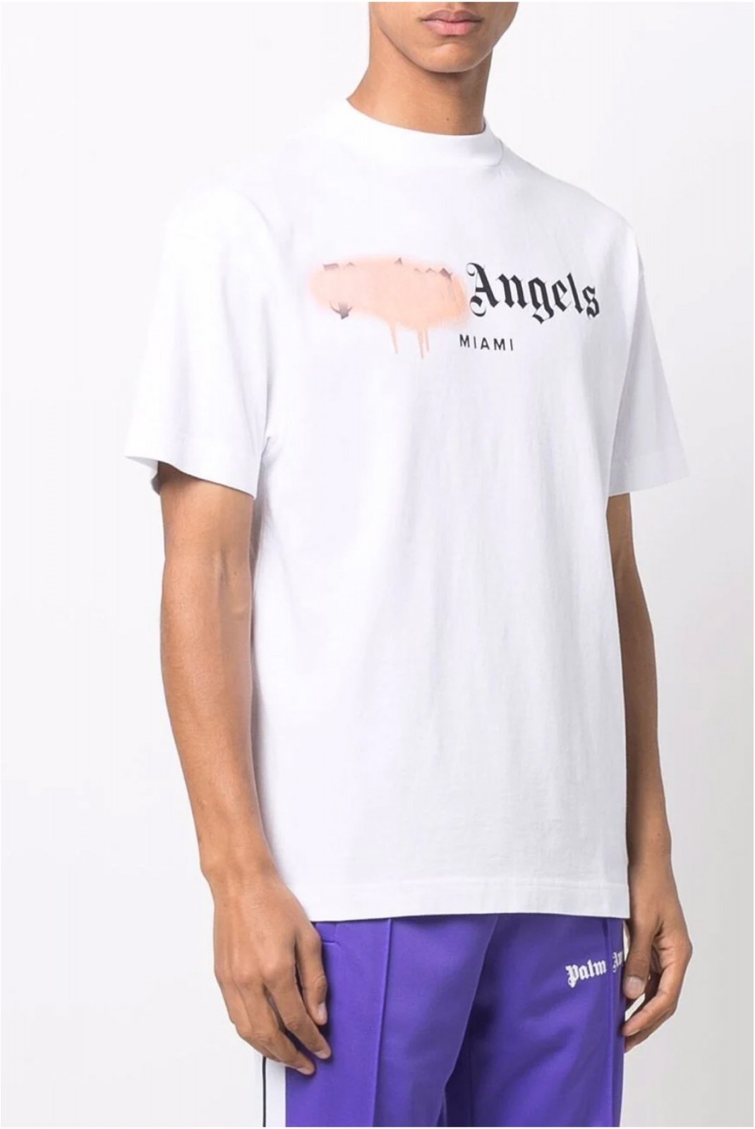 TShirt print logo sprayed Palm Angels WHITE/PINK PMAA001S21JER0340130