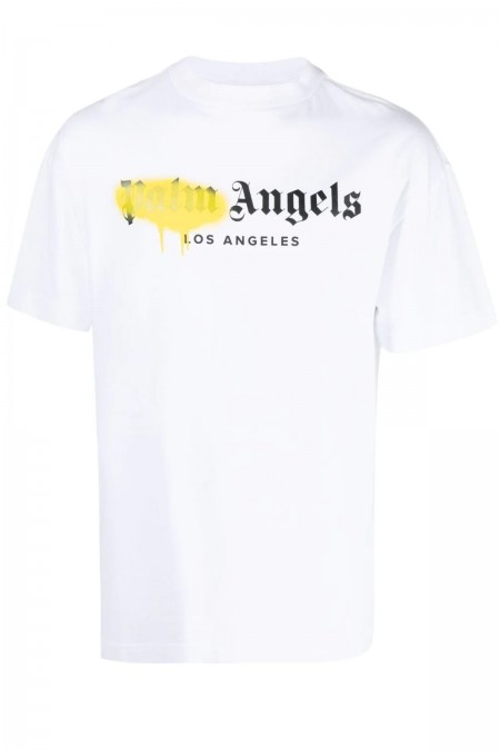 TShirt print logo sprayed Palm Angels WHITE/YELLOW PMAA001F20JER0160118