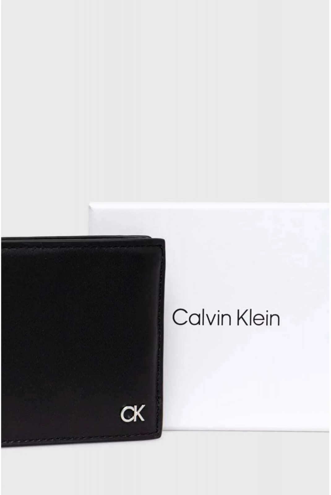 Portefeuille trifold cuir logo métal Calvin klein BEH Ck Black K50K511689