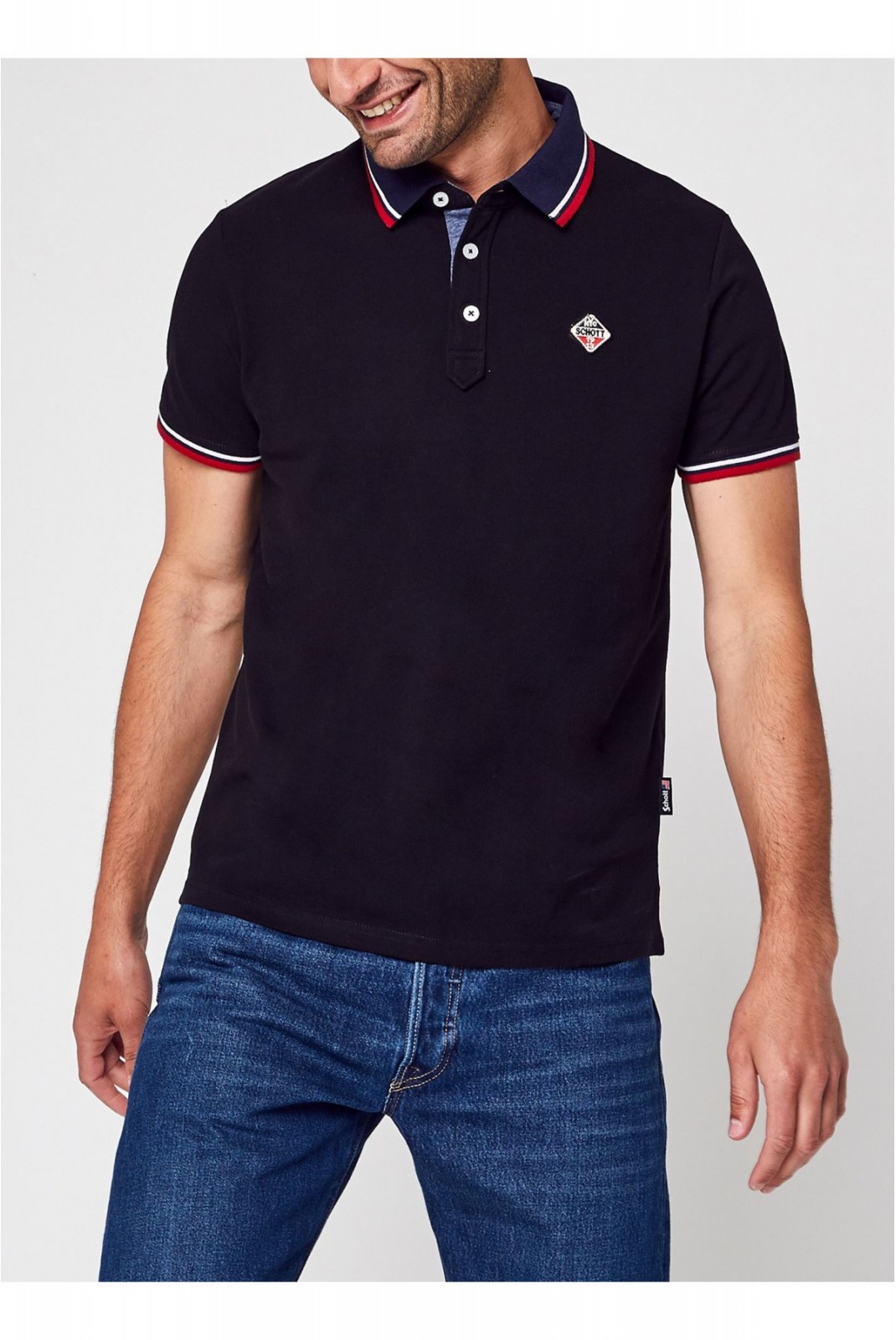 Polo coton regular logo patché Schott BLACK PSHARBOURS21