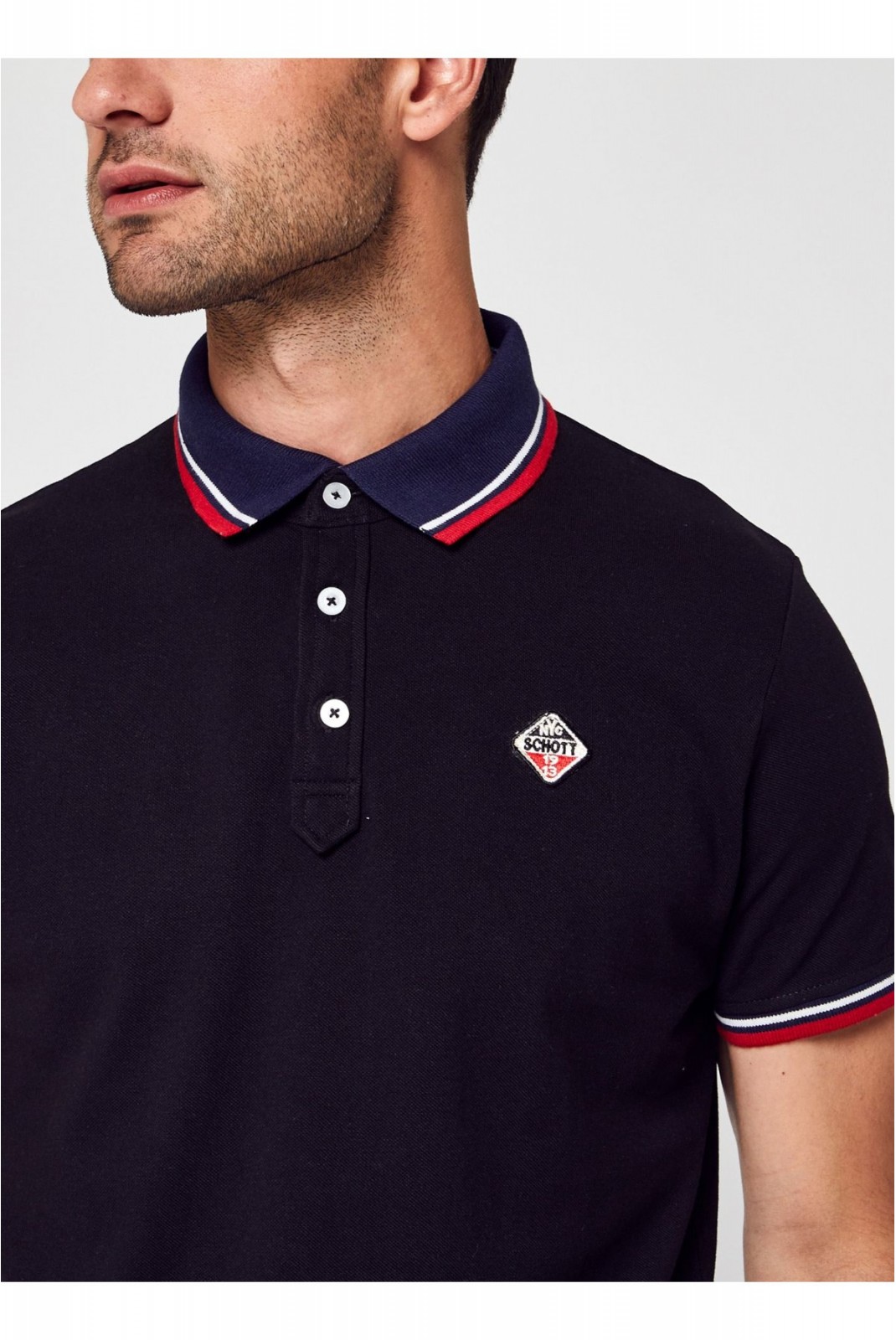 Polo coton regular logo patché Schott BLACK PSHARBOURS21