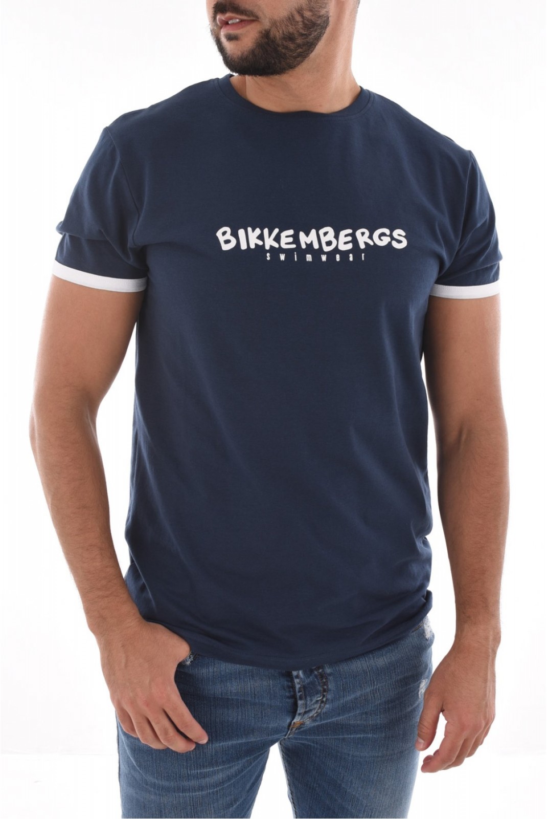 TShirt coton stretch logo printé Bikkembergs Navy BKK3MTS01