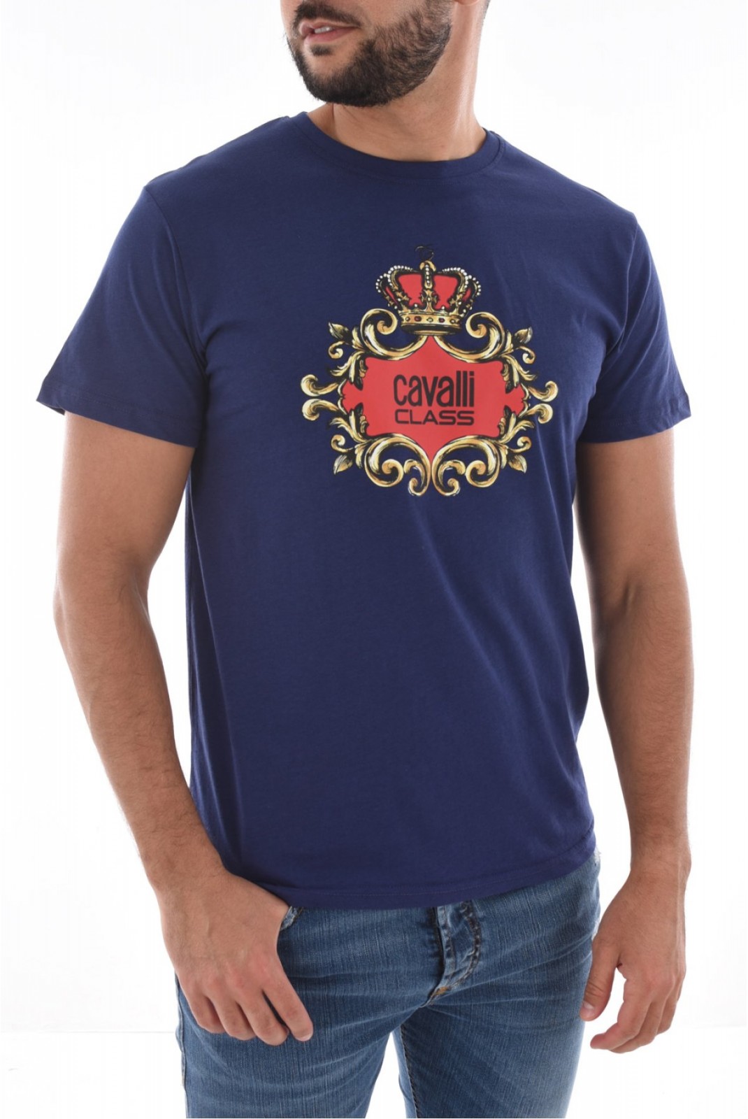 TShirt gros logo 100% coton Cavalli Class NAVY SXH01A JD060