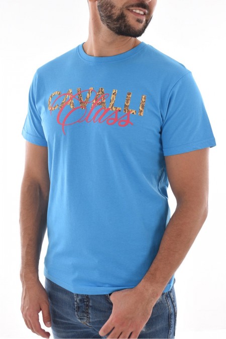 TShirt coton gros logo Cavalli Class LIGHT BLUE SXH01C JD060