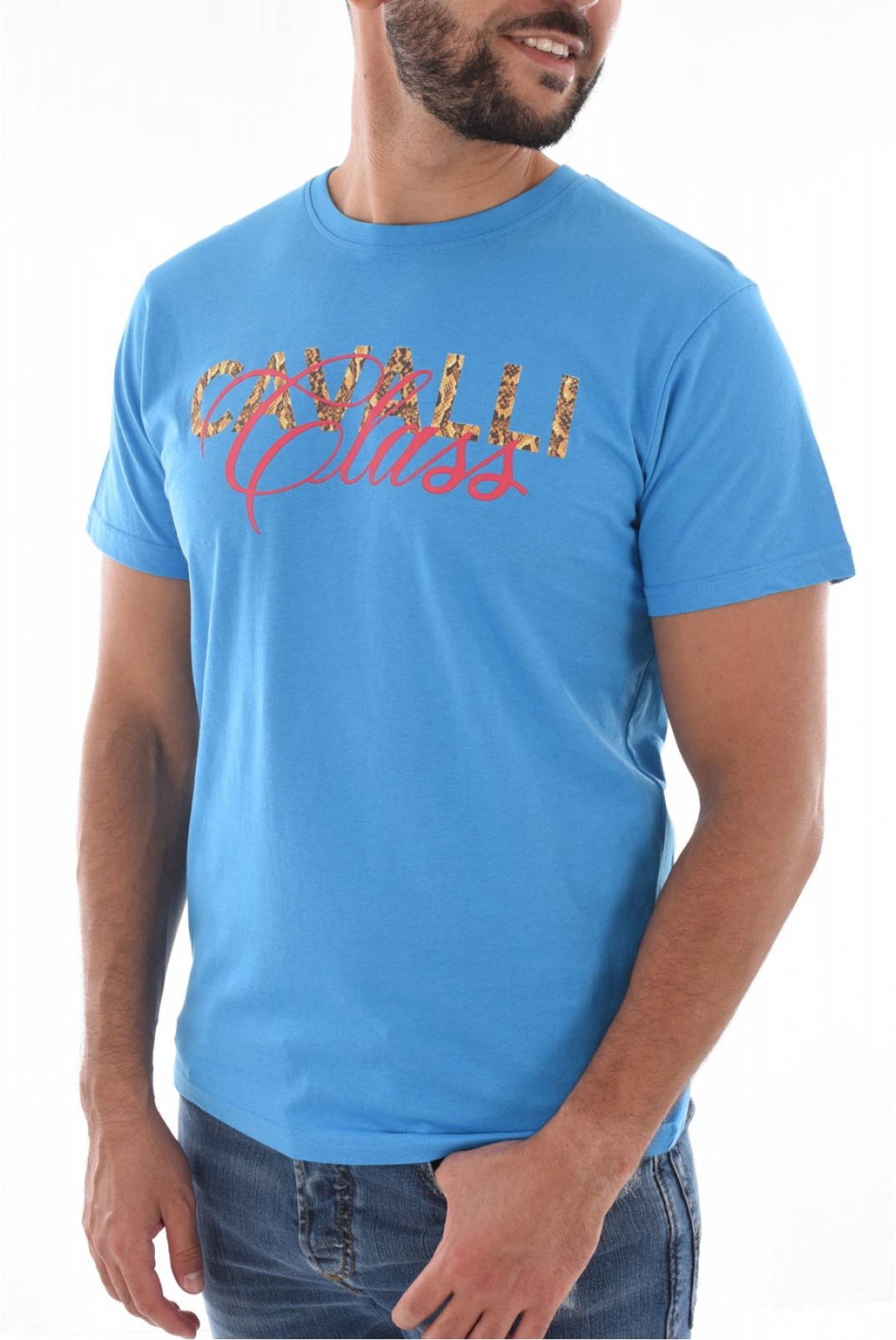 TShirt coton gros logo Cavalli Class LIGHT BLUE SXH01C JD060