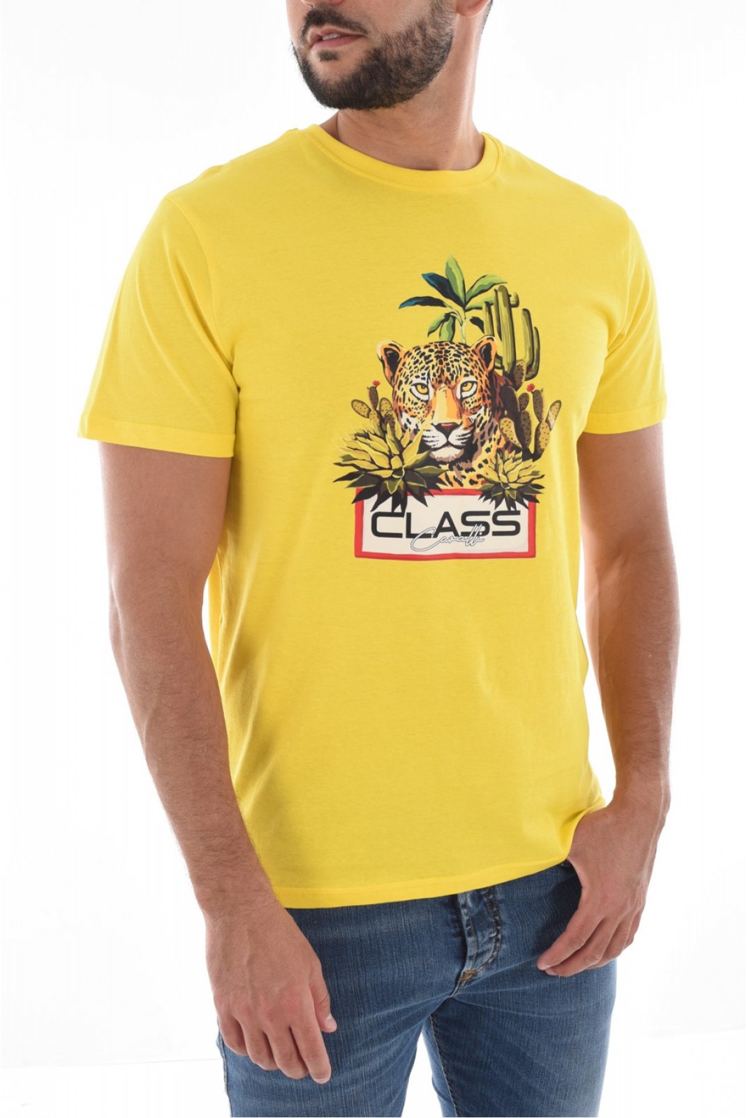 TShirt 100% coton gros print logo Cavalli Class YELLOW SXH01B JD060