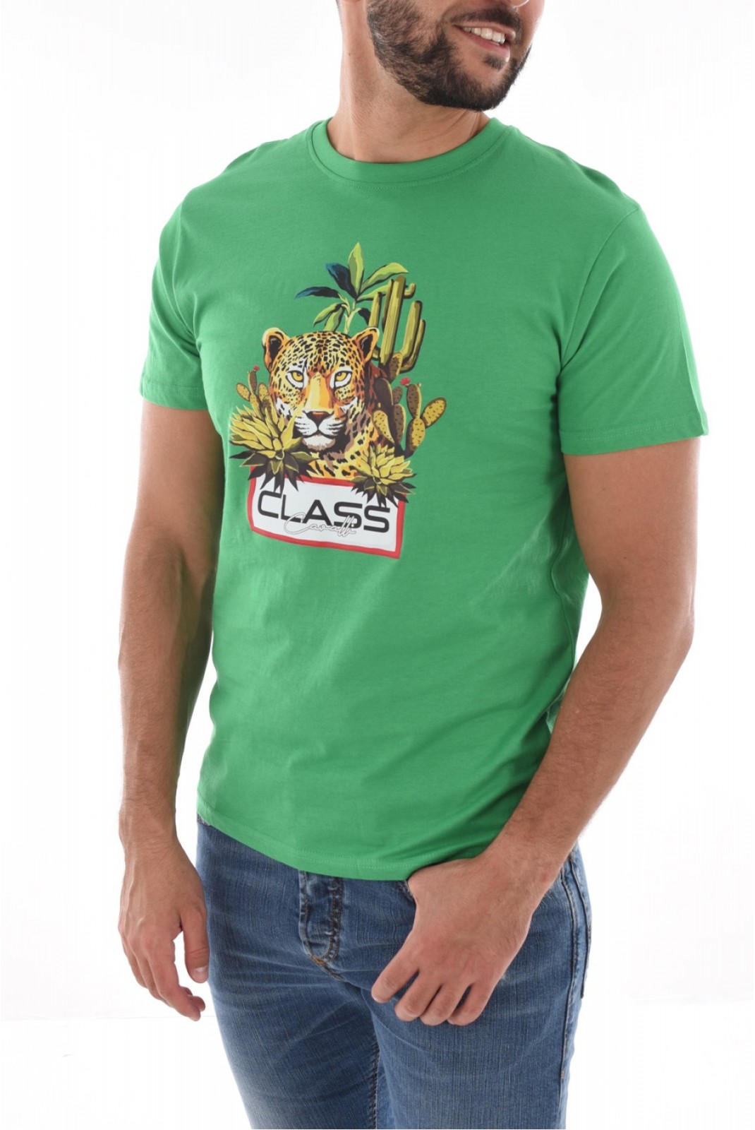 TShirt 100% coton gros print logo Cavalli Class GREEN SXH01B JD060