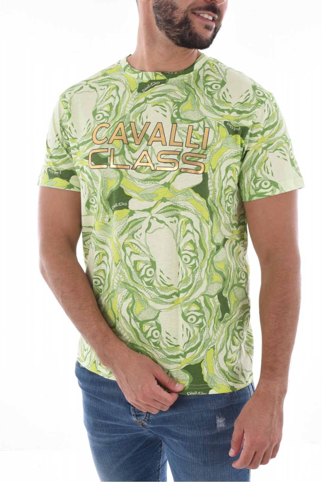 TShirt à imprimé 100% coton Cavalli Class GREEN SXH01D 3PN01