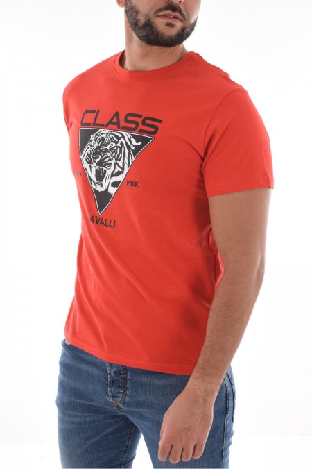 TShirt 100% coton logo printé Cavalli Class RED SXH01E JD060