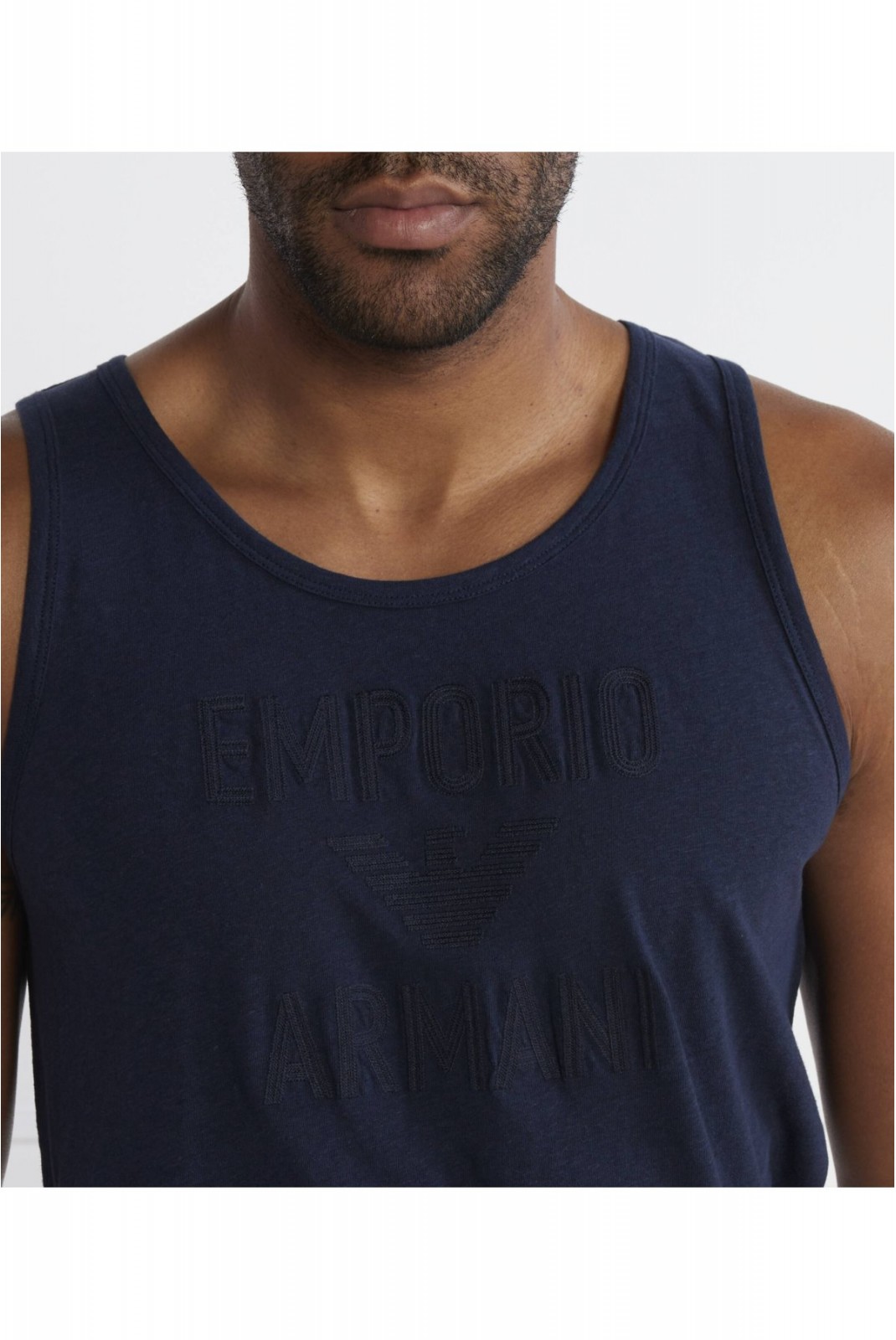 TShirt gros logo brodé coton lin Emporio armani 06935 BLU NAVY 211875 4R485