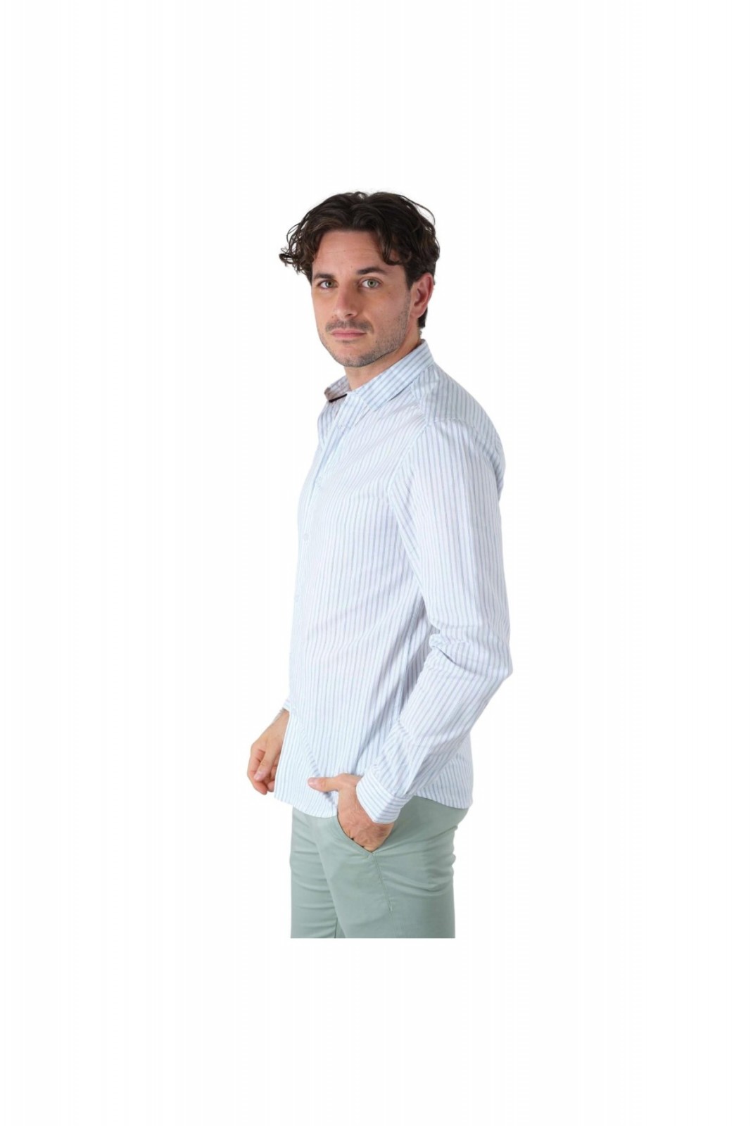 Chemise ML coton stretch rayures Deeluxe WHITE LUCIO