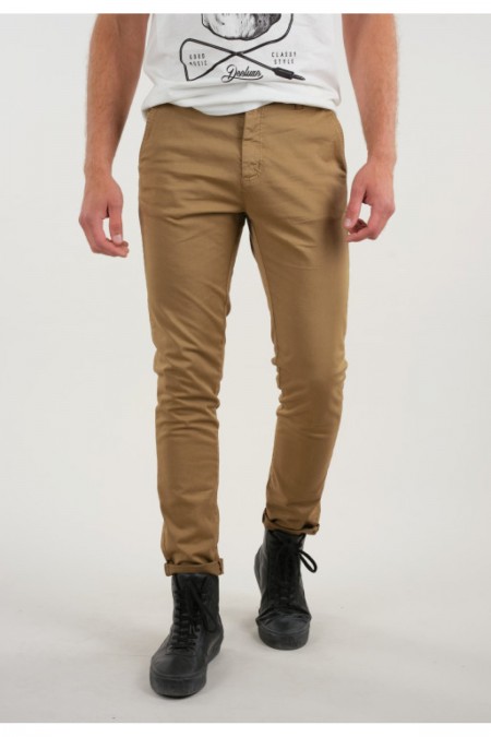 Pantalon chino slim uni stretch Deeluxe CAMEL BAKERY