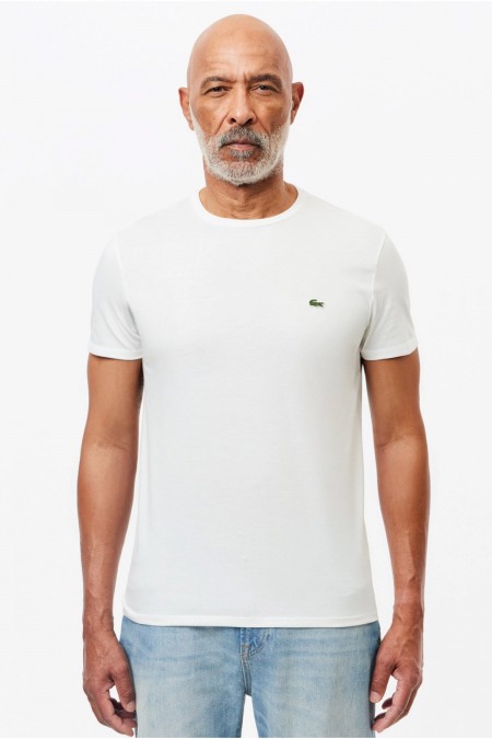 TShirt coton uni logo brodé Lacoste 001 WHITE  TH6709