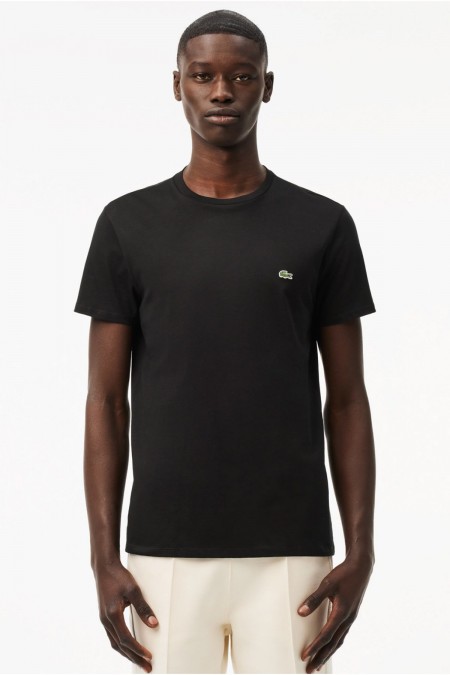 TShirt coton uni logo brodé Lacoste 031 BLACK  TH6709