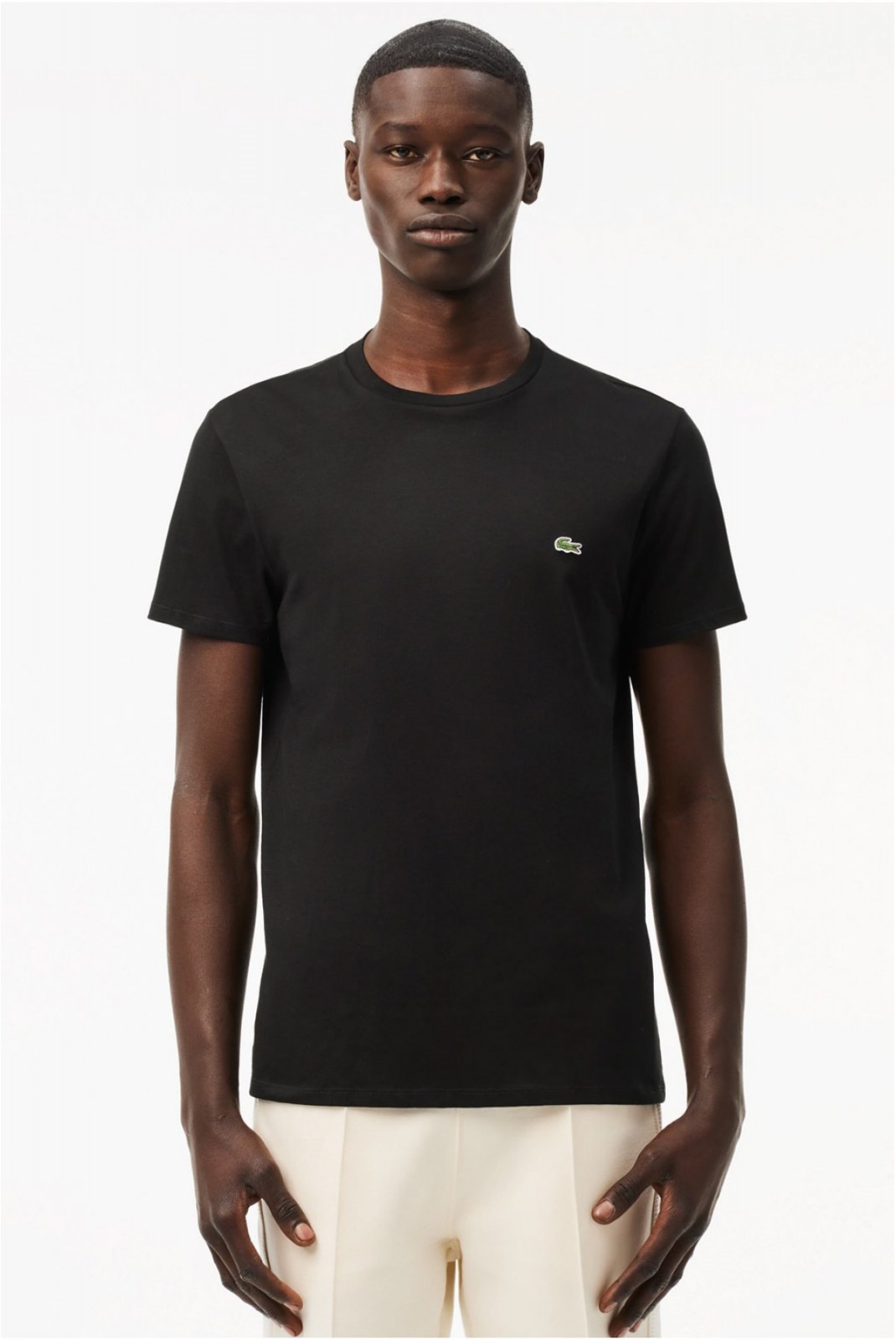 TShirt coton uni logo brodé Lacoste 031 BLACK  TH6709