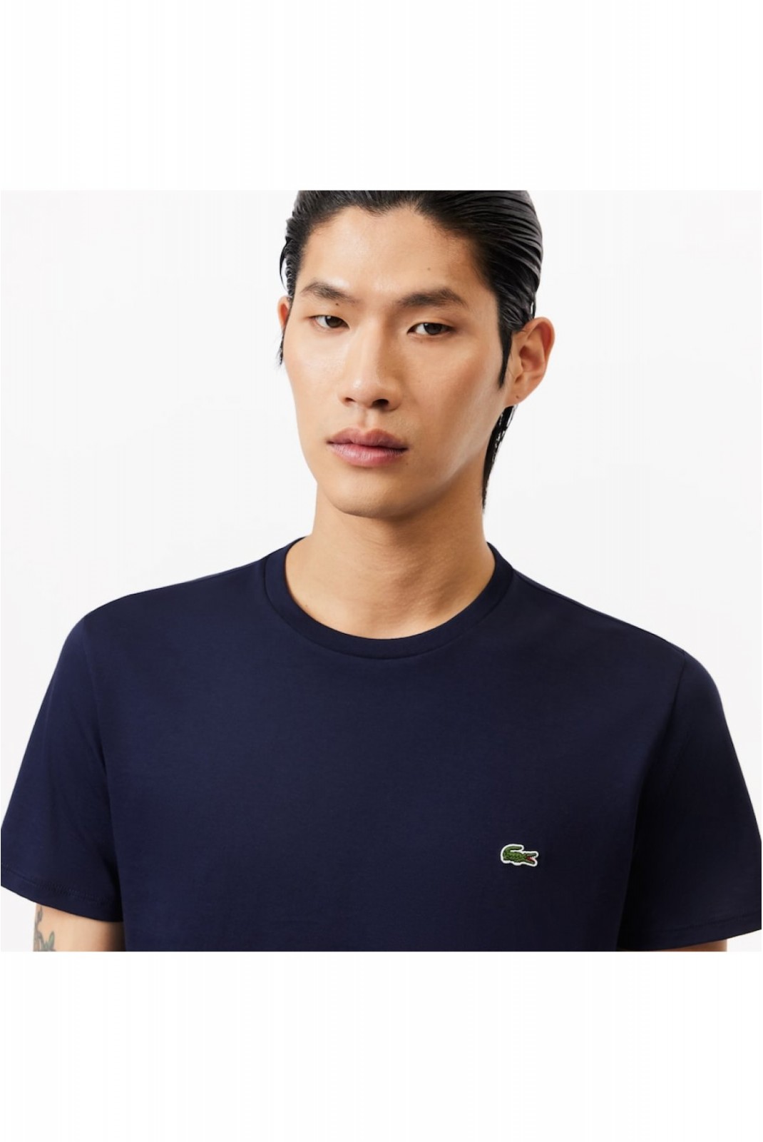 TShirt coton uni logo brodé Lacoste 166 NAVY BLUE TH6709