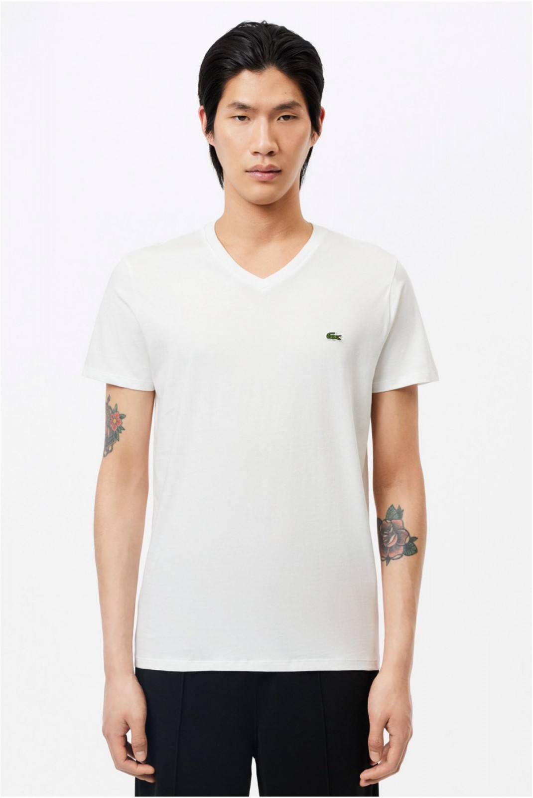 Tshirt coton col v Lacoste 001 WHITE  TH6710