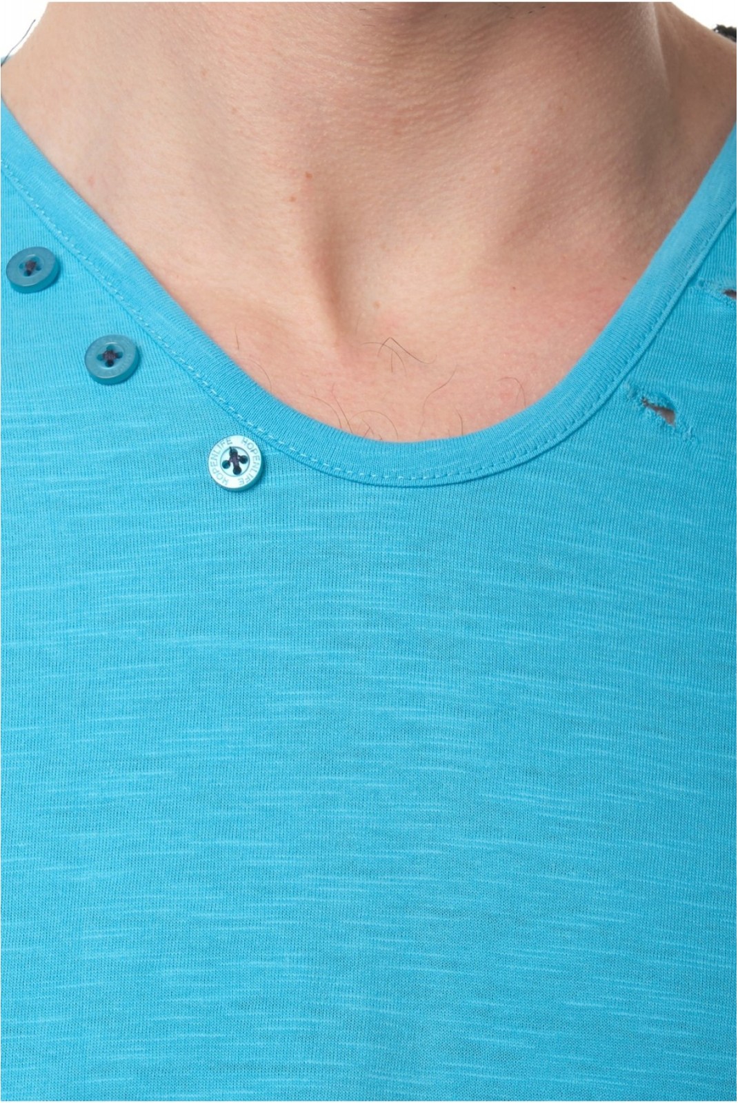 Tshirt col v détails boutons Hopenlife TURQUOISE NARSUS