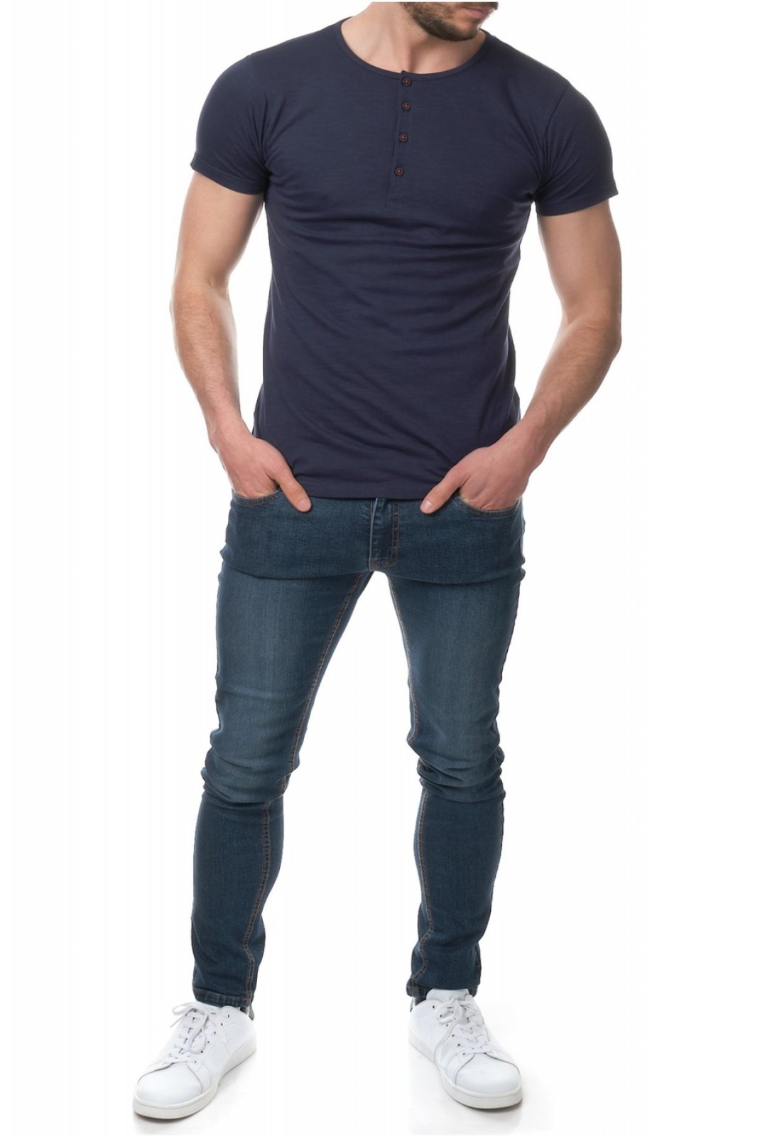 TShirt uni 100% coton boutons Hopenlife NAVY ELAM