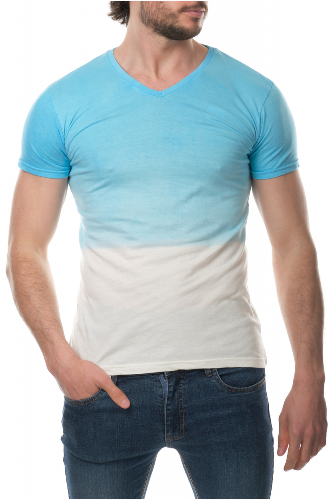 Tshirt bi couleur 100% coton Hopenlife TURQUOISE DARYUN