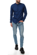 Chemise col mao coton stretch Hopenlife NAVY BULMA