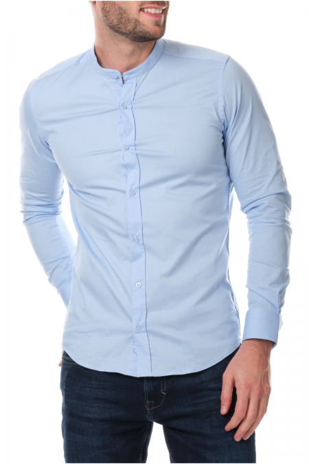 Chemise col mao coton stretch Hopenlife BLEU BULMA