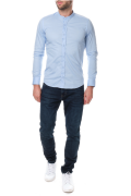 Chemise col mao coton stretch Hopenlife BLEU BULMA