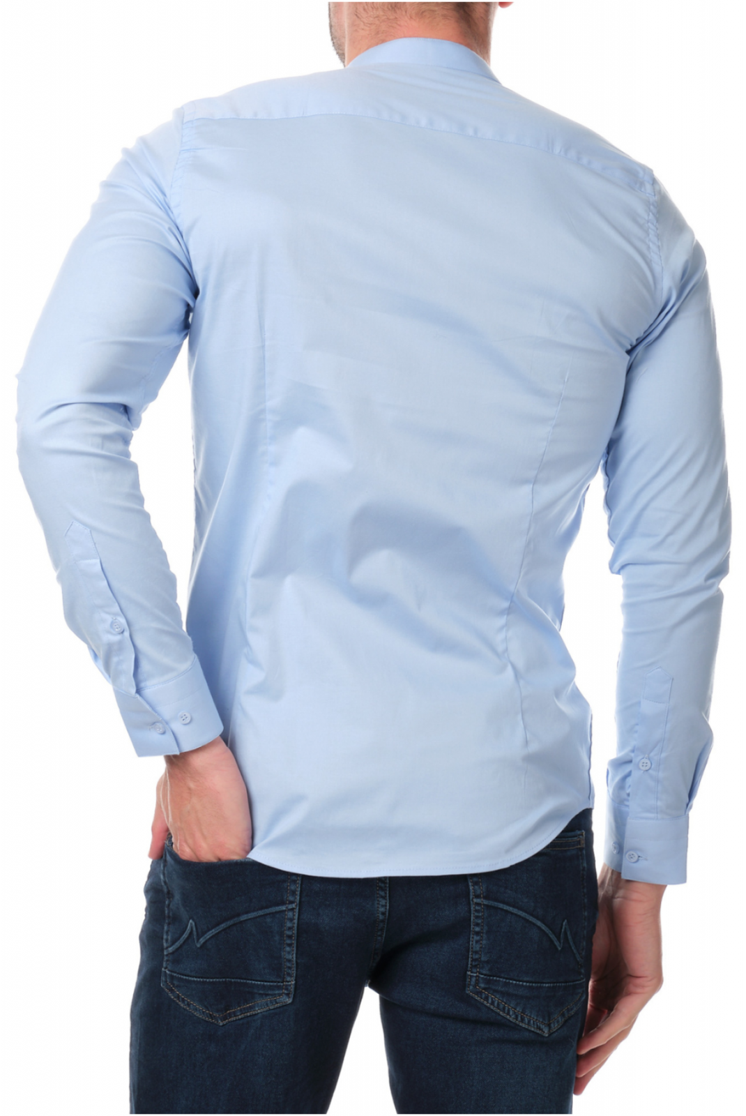 Chemise col mao coton stretch Hopenlife BLEU BULMA