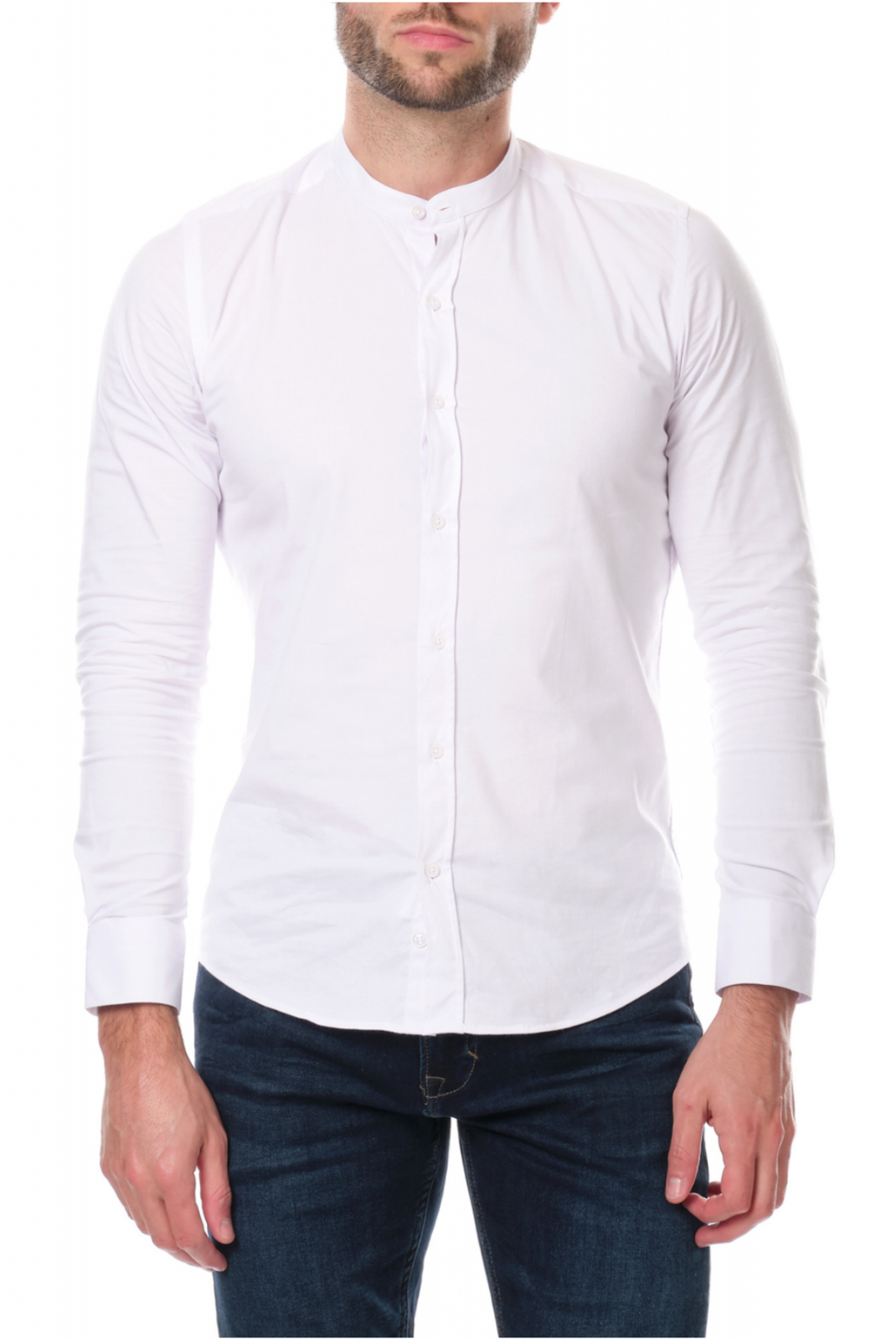 Chemise col mao coton stretch Hopenlife BLANC BULMA