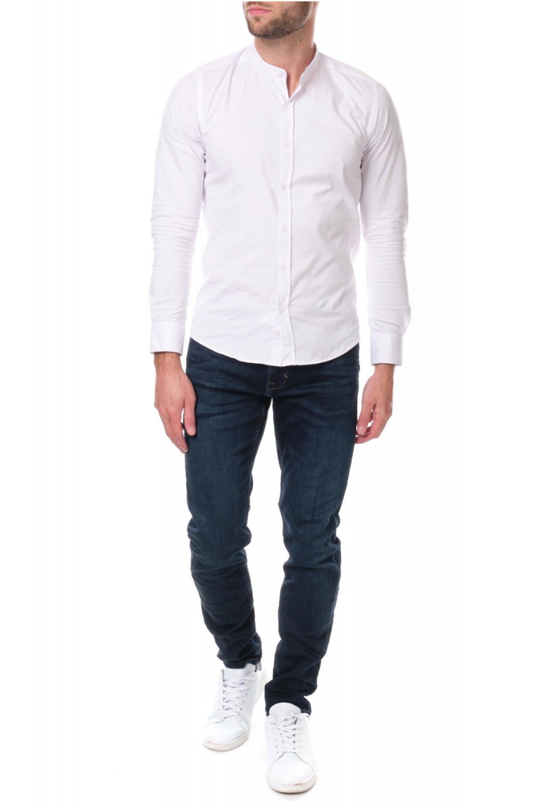 Chemise col mao coton stretch Hopenlife BLANC BULMA