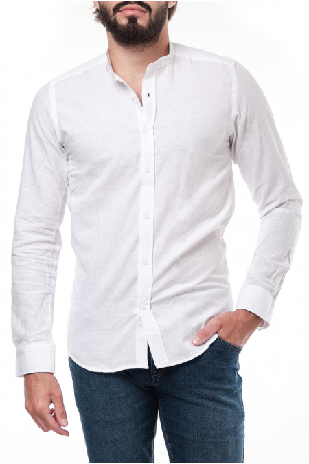 Chemise col mao lin coton Hopenlife BLANC ADAM