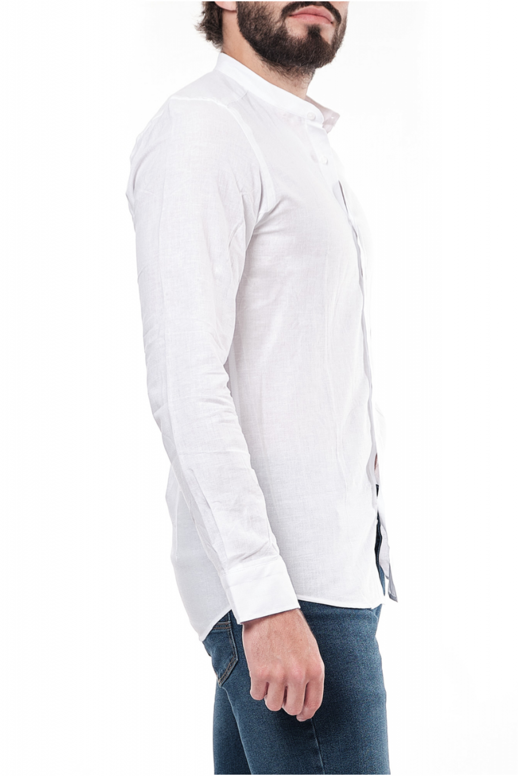 Chemise col mao lin coton Hopenlife BLANC ADAM