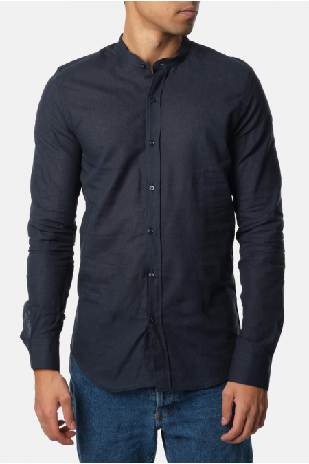 Chemise col mao lin coton Hopenlife NAVY FONCE ADAM