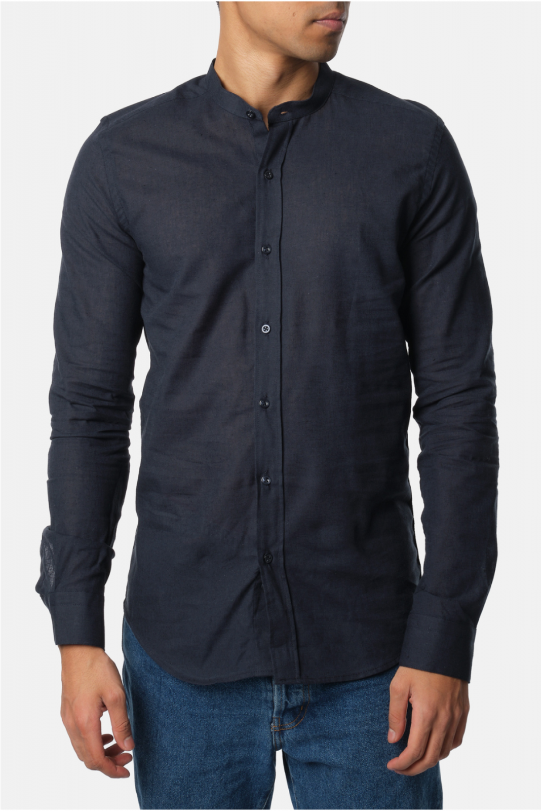 Chemise col mao lin coton Hopenlife NAVY FONCE ADAM