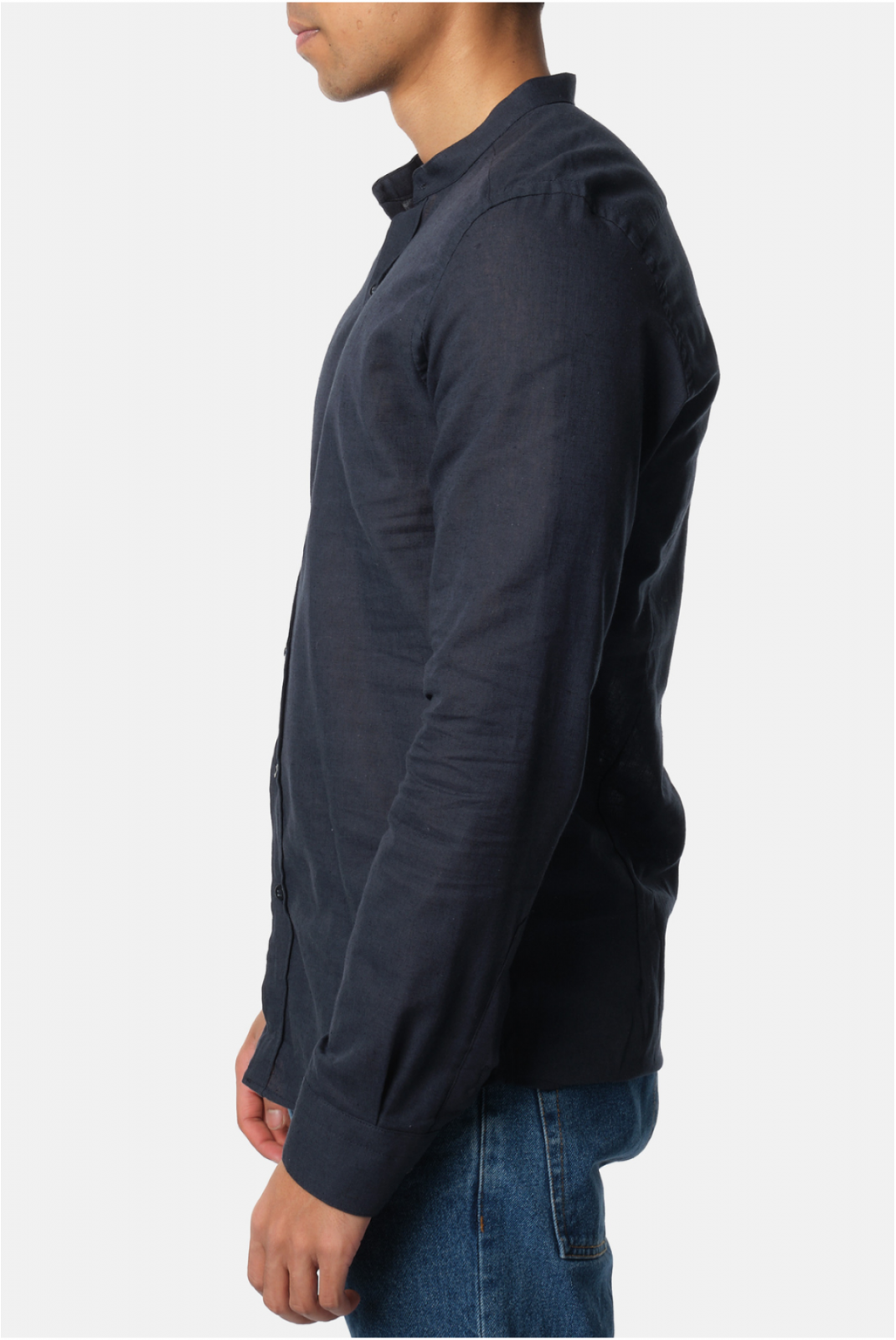 Chemise col mao lin coton Hopenlife NAVY FONCE ADAM