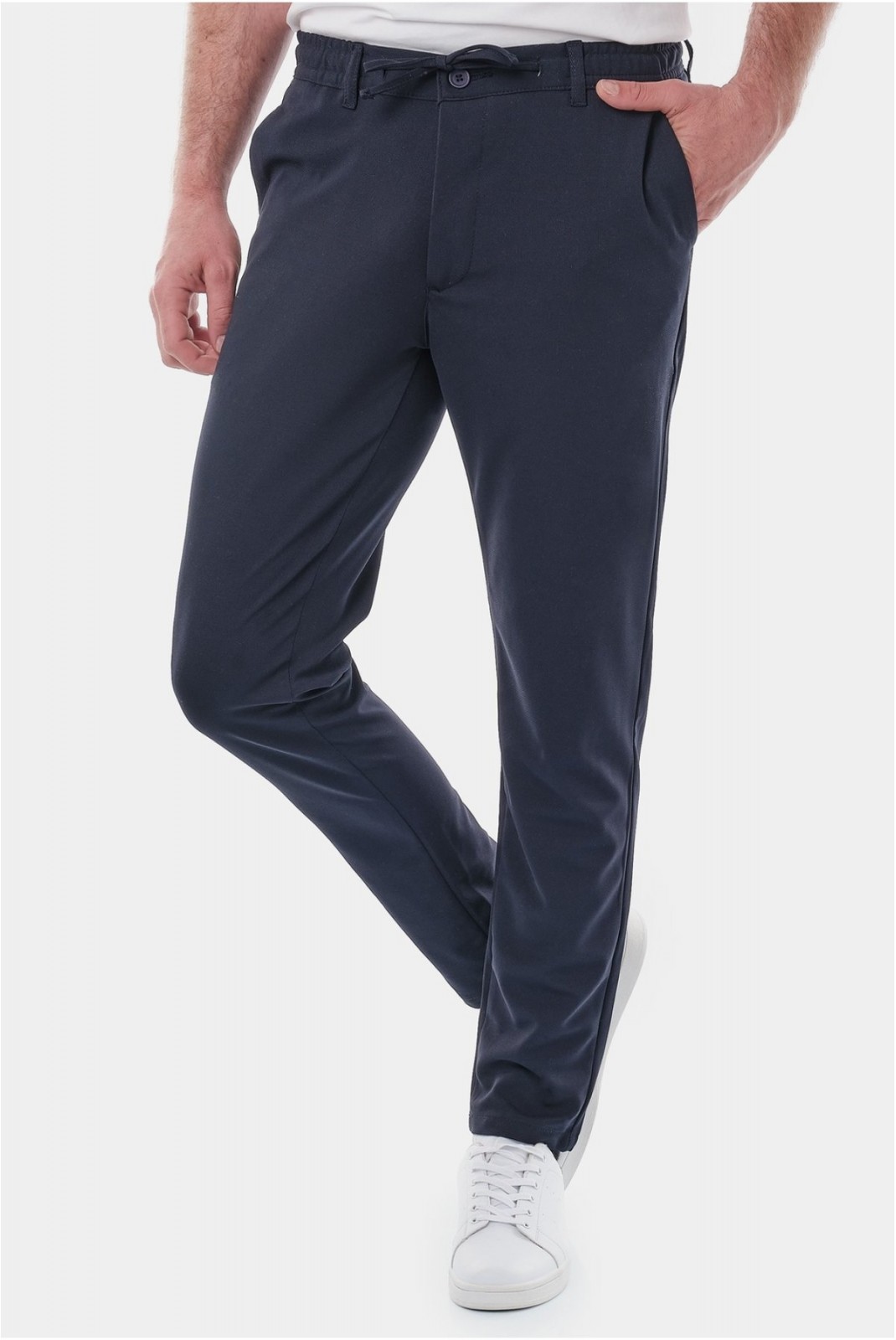 Pantalon chino uni maille Hopenlife NAVY ROCHANA