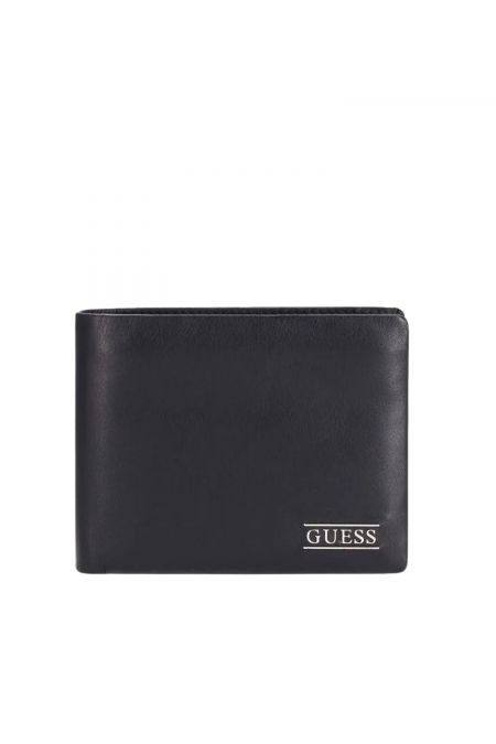 Portefeuille uni cuir naturel Guess jeans BLACK SMNEBR LEA24