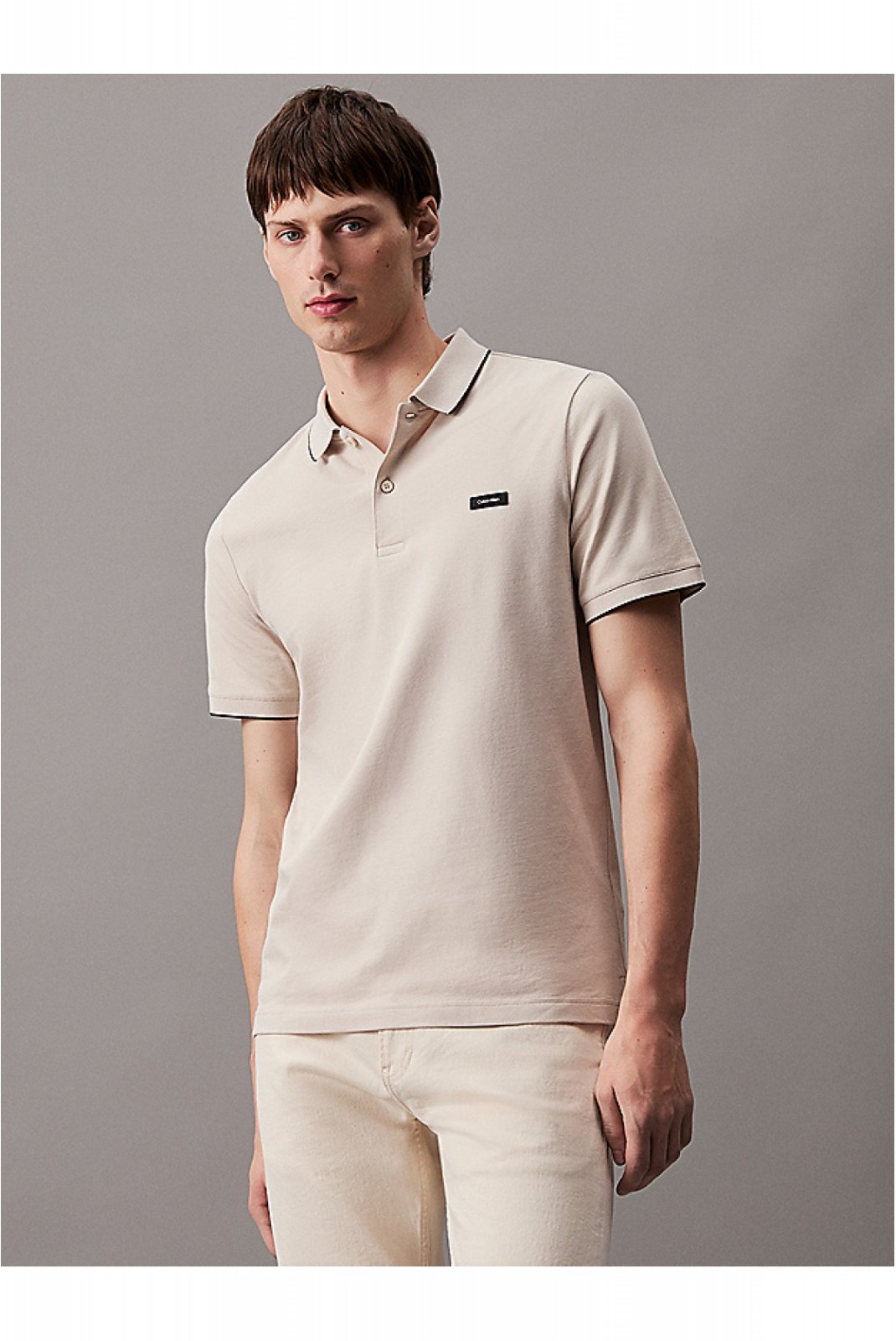 Polo stretch coton piqué Calvin klein ACE Stony Beige K10K112751