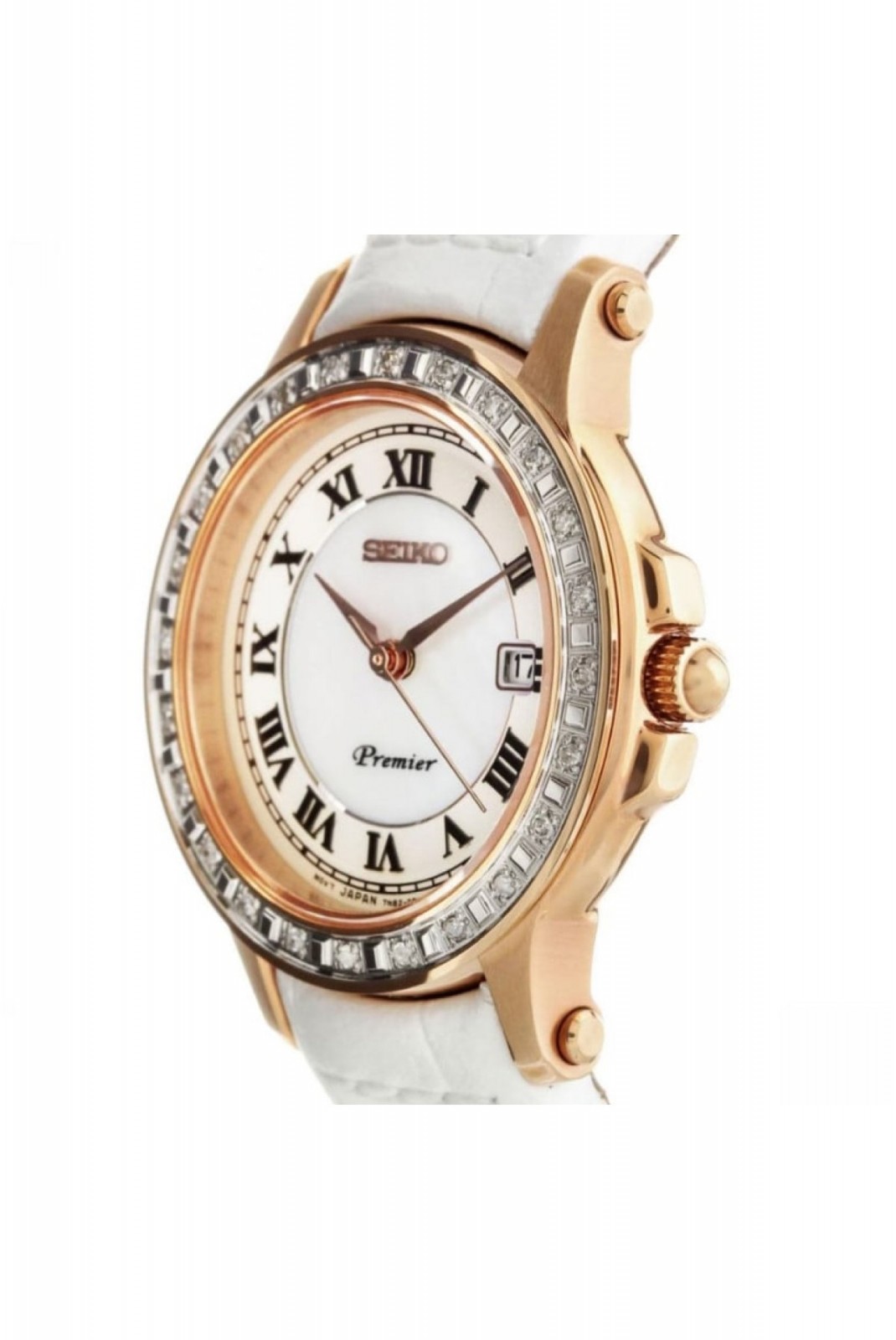 Montre qwartz bracelet cuir Seiko Pink Gold / White / Pearl SXDF08P1