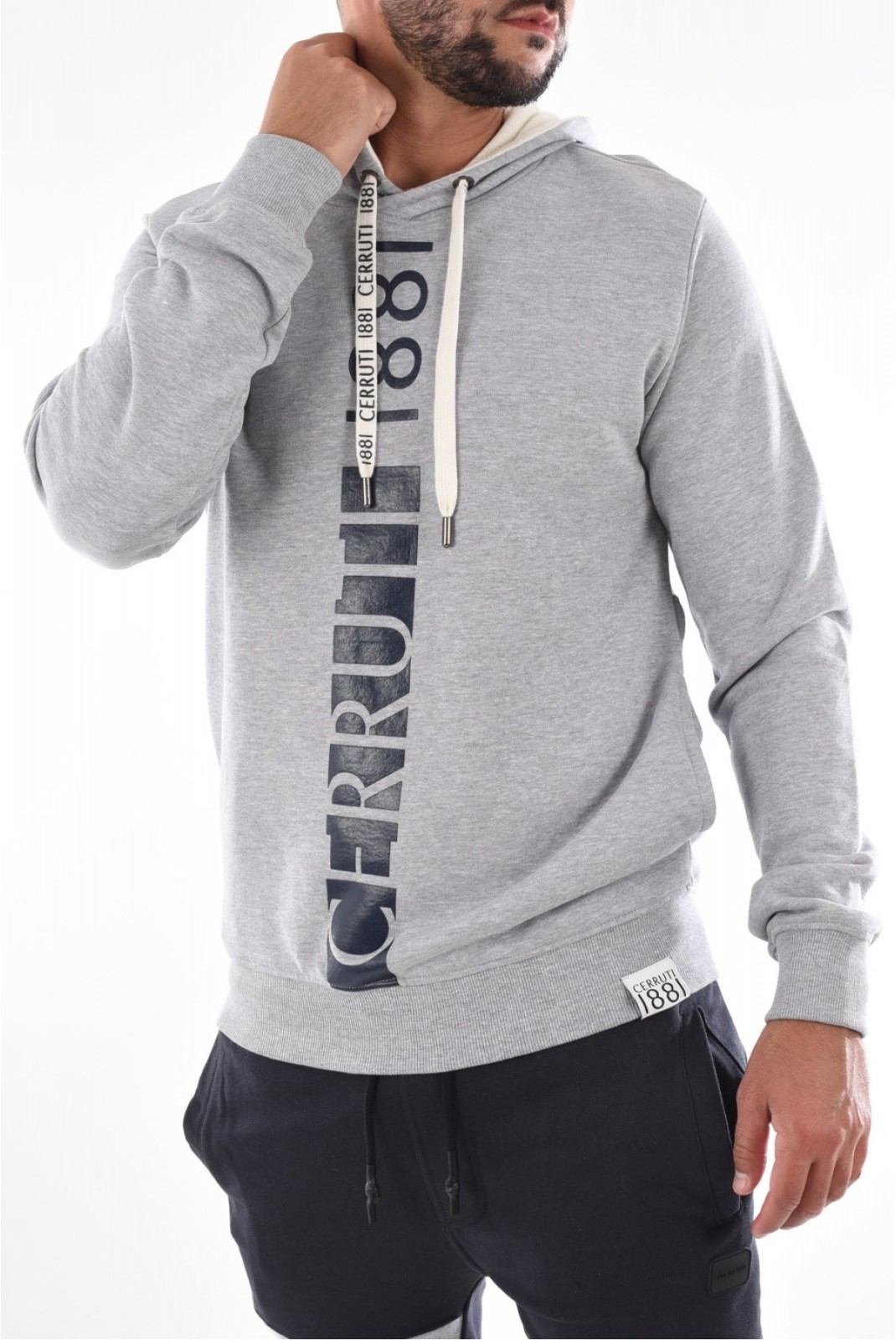 Sweat capuche logo vertical imprimé Cerruti 1881 GRIS BITTI