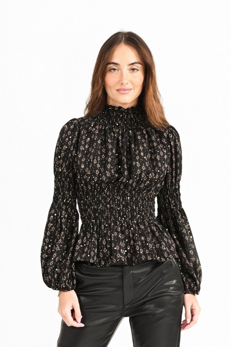 Blouse manches bouffantes motifs Molly bracken BLACK JUDE E1631BH