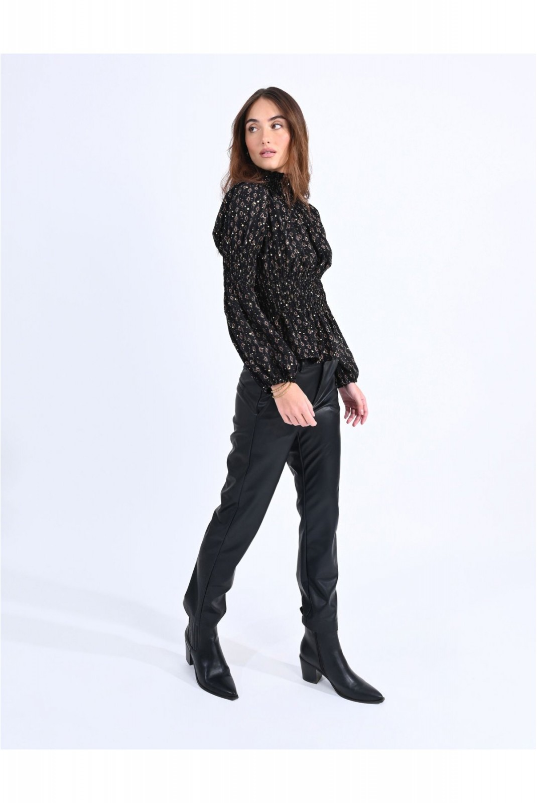 Blouse manches bouffantes motifs Molly bracken BLACK JUDE E1631BH