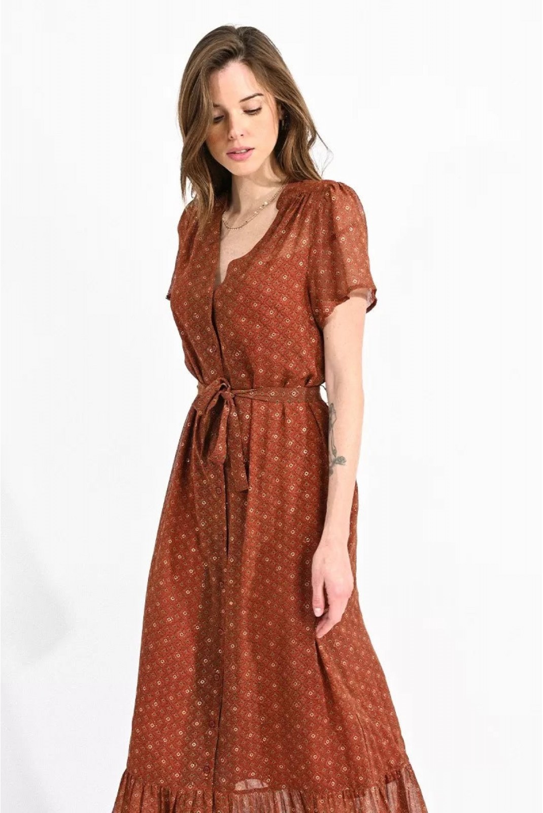 Robe longue volantée ajourée Molly bracken RUST CLARISSE TS126BN