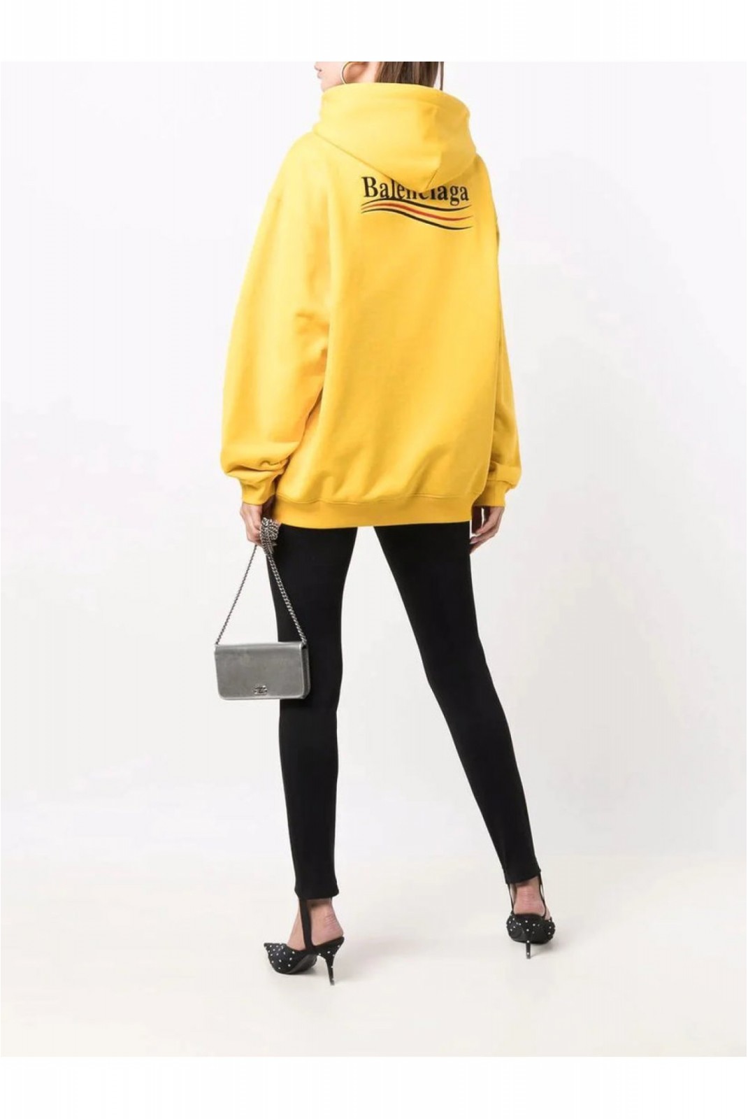 Sweat capuche logo brodé Balenciaga 7442 JAUNE 600583 TKVI9