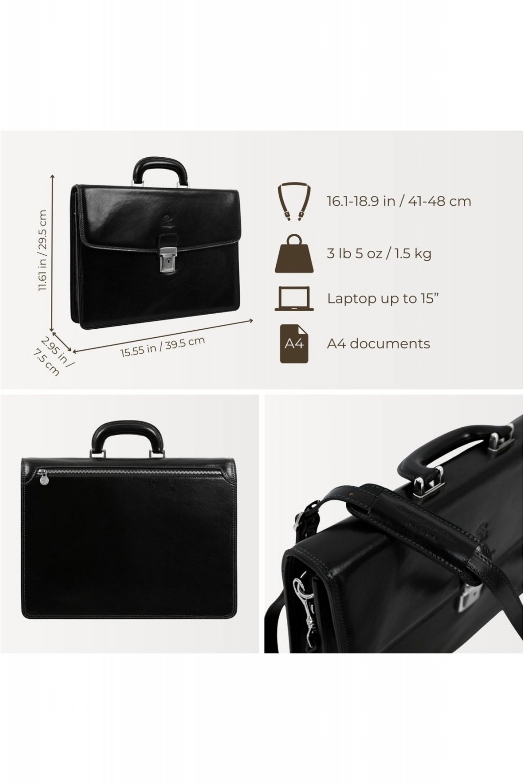 Attaché case luxe 100% cuir Time Resistance BLACK 5194201